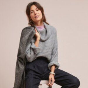 Anthropologie Charcoal Ribbed Turtleneck Sweater